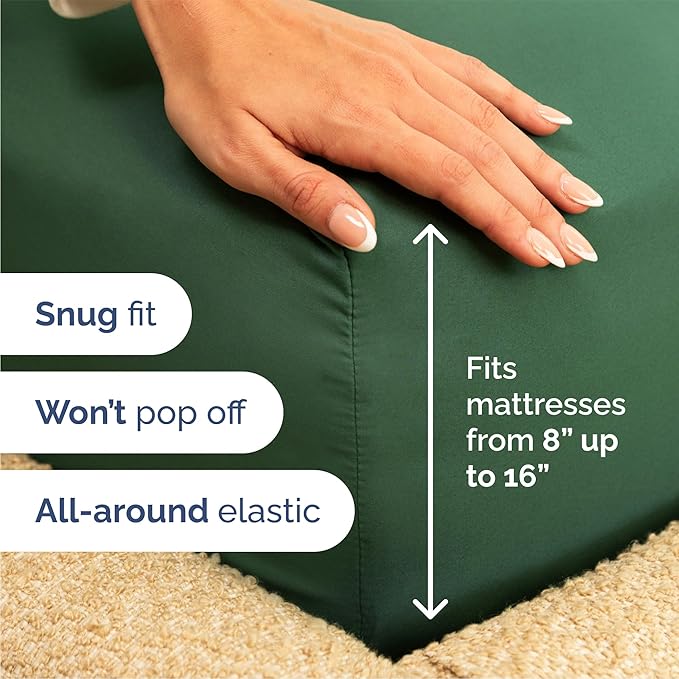 Queen 6 Piece Sheet Set - Cooling, Comfy & Breathable - Hotel Luxury Bedding, Includes Fitted Sheet for Women, Men, Kids and Teens - 1 Flat, 1 Fitted Sheet, 4 Pillowcases with Deep Pockets - Emerald