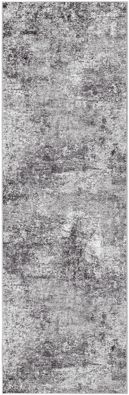 Washable Runner Rug for Hallway: 2x6 Neutral Modern Abstract Low Pile Area Rug with Non-Slip Backing - Carpet for Bedroom Kitchen Laundry Entryway Bathroom Indoor - Grey