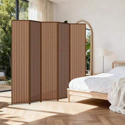 5 Panel Room Divider and Extra Wide Folding Privacy Screen, 79" W x 67" H, Bamboo Room Divider for Room Separation.