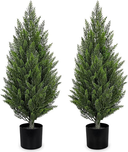 Briful 3ft Cedar Topiary Trees Artificial Outdoor Set of 2, Realistic Faux Cedar Pines with Pots, UV Resistant Christmas Greenery for Holiday Decor, Indoor Farmhouse Entryway Patio Door Plants