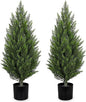 Briful 3ft Cedar Topiary Trees Artificial Outdoor Set of 2, Realistic Faux Cedar Pines with Pots, UV Resistant Christmas Greenery for Holiday Decor, Indoor Farmhouse Entryway Patio Door Plants