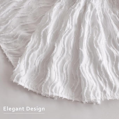 MIYE Wavy Tufted Bed Skirt - Wrap Around Dust Ruffle with Elastic Belts - 12.5 Inch Drop Easy to Put On - Bedskirt Machine Washable ＆ Wrinkle Resistant(Wavy/White, King/Queen-12.5 Drop)
