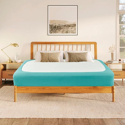 Biscaynebay Decorative Box Spring Cover Queen Size, Aqua Luxurious Jersey Knitting Stretchy Wrap Around 4 Sides Bed Skirt for Home/Hotels, Easy Fit Wrinkle & Fade Free Machine Washable