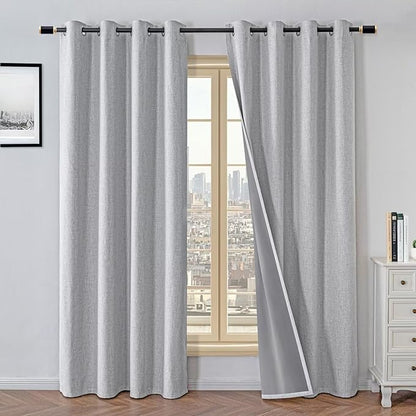100% Blackout Curtains 96 Inches Long 2 Panels Set, Black Out Curtains for Living Room, Off-White Thermal Insulated Grommet Drapes Bedroom Luxury Decor Privacy(52W × 96L inch, Off-White)