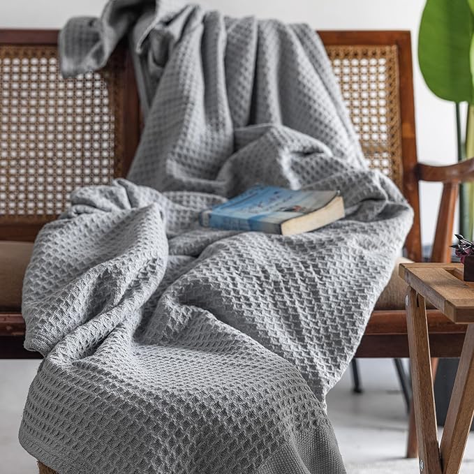 Salt Earth 100% Cotton Throw Blanket, Twin, 68"x92" Waffle Throws for Home, Bedrooms, Outdoor and Cozy Couch, Modern Bed Room Decor Blankets, Lightweight, All Season Western Blanket (Scottish Grey)