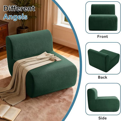 Single Boneless Chairs,Fireside Beanbag Chair Upholstered Cloud Sofa Chair,Corduroy Floor Couch Boneless Couch for Living Room,Memory Foam Lounge Chair for Bedroom,Deep Green