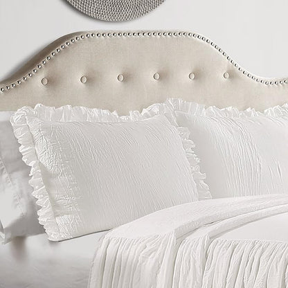 Lush Decor Ruffle Skirt Bedspread Set - 3-Piece Luxurious Farmhouse Bedding - Elegant Ruffle Detail - Timeless Style - Soft Lightweight Sheets - King, White