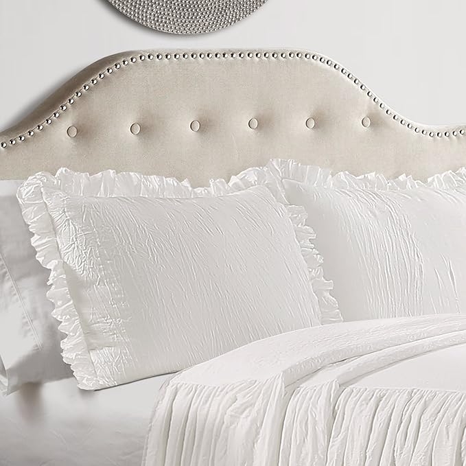 Lush Decor Ruffle Skirt Bedspread Set - 3-Piece Luxurious Farmhouse Bedding - Elegant Ruffle Detail - Timeless Style - Soft Lightweight Sheets - Full, White
