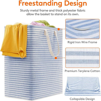 Lifewit Laundry Hamper Large Collapsible Laundry Basket, Freestanding Waterproof Clothes Hamper Storage with Easy Carry Handles for Clothes in Bedroom Bathroom College Dorm for Adults, Blue, 100L