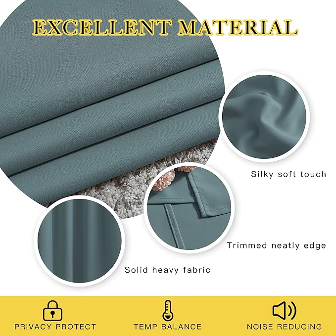 NICETOWN Blackout Greyish Blue Curtains for Sliding Glass Door 2 Panels - Thermal Insulated Grommet Room Darkening Window Drapes Sound Reducing Room Dividers for Living Room (2 Panels, W66 x L84)