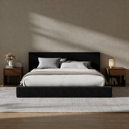 RECCI Cloud Upholstered King Bed Frame with Headboard, 5 Inch Foam Padded Platform, No Box Spring, Easy Assembly (Onyx Black)