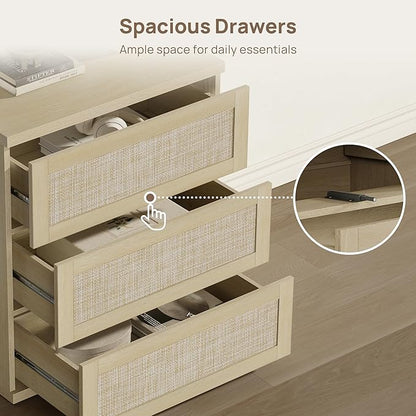 SICOTAS Dresser for Bedroom - 50" Wide 6 Drawer Dresser Rattan Dressers & Chests of Drawers Boho Drawers for Bedroom Bedside Table Clothes Large Closet Storage for Closet Hallway Entryway