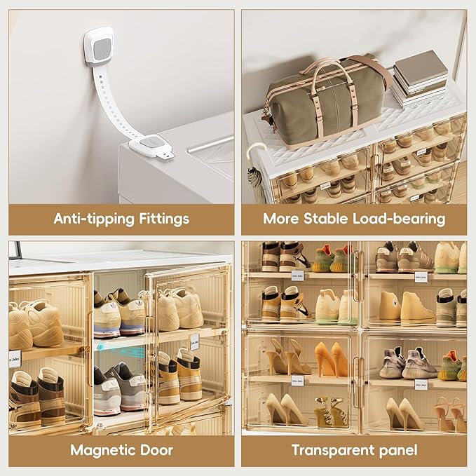 JEKO&JEKO 9 Tiers Foldable Boot and Shoe Storage Rack Cabinet for Closet Entryway, Large Collapsible Shoe Organizer with Magnetic Doors (White)