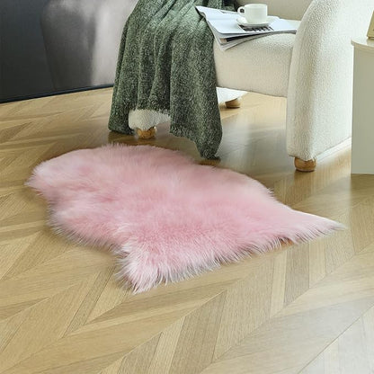 duduta Pink Faux Sheepskin Rugs 2x3 ft, Faux Fur Chair Seat Covers Fluffy Shag Throw Rugs Machine Washable