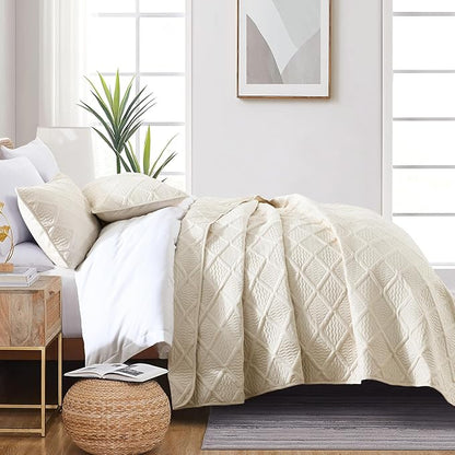 Yiran Queen Quilt Set Beige Spring Summer Bedspreads Bedding Set 3 Pieces Thin Lightweight Microfiber Coverlet with 2 Pillow Shams for All Season