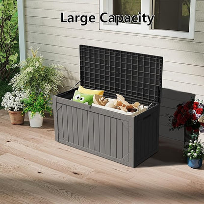 100 Gallon Outdoor Storage Box Waterproof, Lockable Resin Deck Box Patio Storage Bin for Pool Accessories Cushion Furniture, Garden Tools, UV-Resistant Outside Delivery, Black