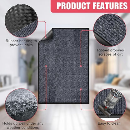 Kuyal Front Door Mat, 4'x6' Indoor Outdoor Entrance Mat, Commercial Floor Mats Inside Outside Entrance, Heavy Duty Durable Welcome Mats, Rubber Backing Non Slip Outdoor Mats for Entryway,Dark Gray