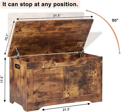 Timberer 31.5" Storage Chest, Wooden Storage Bench, Lift Top Toy Chest with 2 Safety Hinges, Large Toy Box, Entryway Shoes Bench for Living Room, Bedroom, Rustic Brown