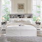 ACCOHOHO King Bed Frame Farmhouse with 52" Storage Bookcase Headboard, 4 Drawers Wooden Bed Frame, LED Light, Charging Station - White