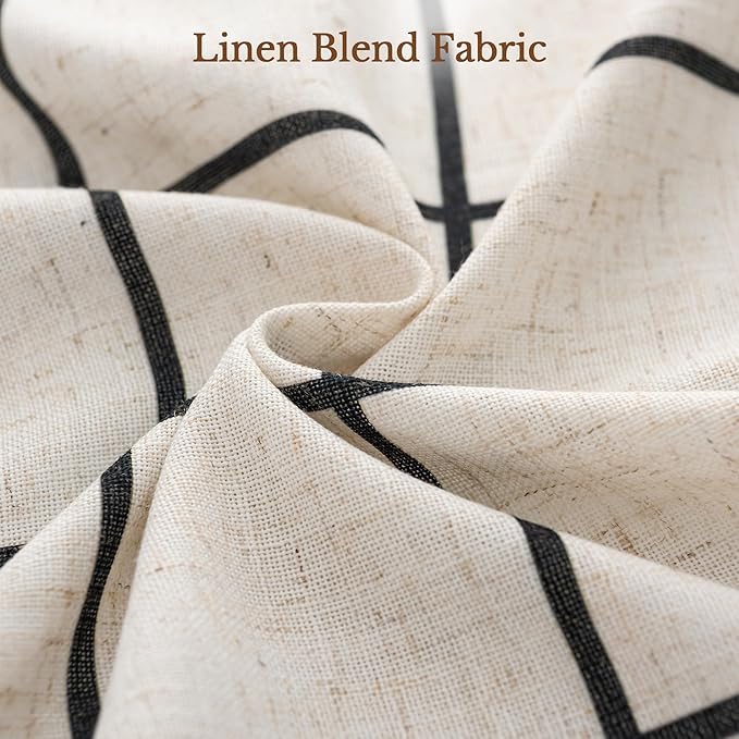 Plaid Pinch Pleated Curtains - Modern Luxury Linen Buffalo Blackout Drapes, Thermal Insulated Double Layer Window Panels for Living Room Bedroom, 90 Inches Long Black 2 Panels Set