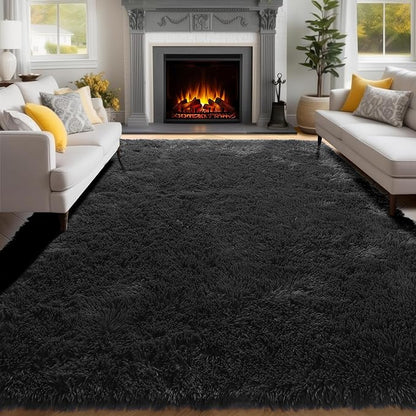 PAGISOFE Fluffy Shaggy Washable Area Rug for Living Room 5x8 Ft,Soft Fuzzy Rugs for Bedroom Shagg Carpet for Kids Girls Boys Dorm Room Furry Rugs for Nursery Playroom Fluffy Toddler Room Rug Black