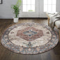 vivorug Round Rug 4FT Vintage Round Area Rug Non-Slip Indoor Carpet for Living Room Bedroom Entryway, Stain Resistant Home Decor Circle Rug, Brown
