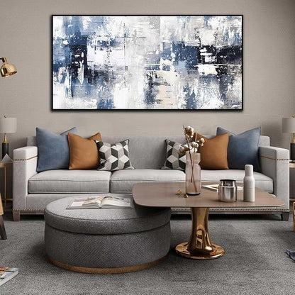 White and Blue Abstract Canvas Wall Art for Living Room Bedroom Home Office Large Black Framed Artwork Grey Abstract Canvas Prints Ready to Hang Size 29x59