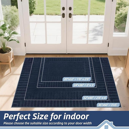 BEQHAUSE Door-Mat-Non-Slip Front Door Mat Washable Low-Profile Entrance Rugs for Front Door Entry Dirt Trapper Door Mats Absorbent Welcome Mats,20"x32", Navy Blue