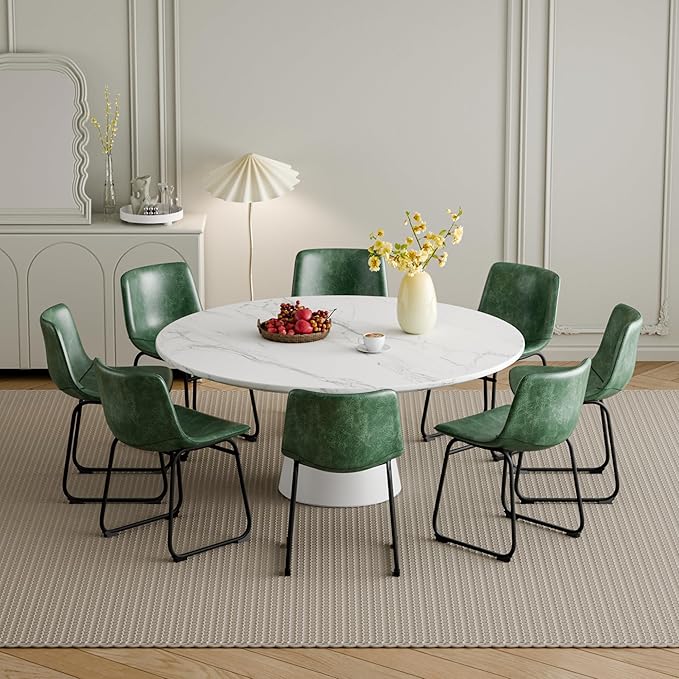 Dining Chairs Set of 8, 18 Inch Modern Armless Dining Chair with Back, Faux Leather Kitchen Dining Room Chair with Metal Legs for Home, Bistro Coffee Shops (Green)