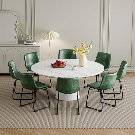 Dining Chairs Set of 8, 18 Inch Modern Armless Dining Chair with Back, Faux Leather Kitchen Dining Room Chair with Metal Legs for Home, Bistro Coffee Shops (Green)
