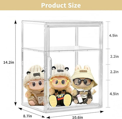 Attelite Large Clear Acrylic Display Case Shoe Storage Boxes With An Adjustable Divider,2 Pack 2 Tiers Clear Plastic Stackable Storage Bins With Lids Display Acrylic Box With Magnetic Door