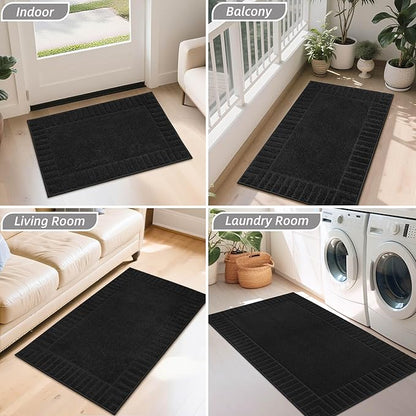BEQHAUSE Door-Mat-Non-Slip Dirt Trapper Door Mats Low-Profile Front Door Mat Absorbent Floor Mats for Entryway Washable Mud Resistant Home Entrance Doormat,Black,24"x36"