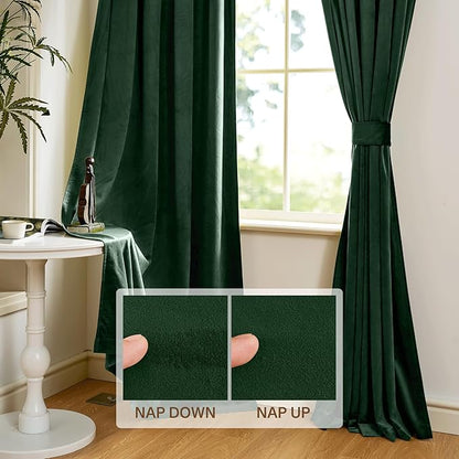 StangH Dark Green Velvet Curtains 102 inches Long 2 Panels, Thick Room Darkening Curtains & Drapes Christmas Home Decor Energy Saving for Living Room/Sliding Door, W52 x L102