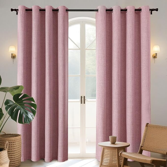Joydeco Light Pink Blackout Curtains 96 Inches Long, Curtains 96 Inch Length 1 Panel for Bedroom, Thermal Insulated Linen Black Out Curtains with Grommets(100x96, Light Pink)