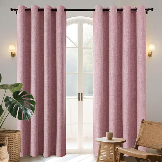 Joydeco Blackout Curtains 84 Inches Long 2 Panels Burg, Room Darkening Curtains for Bedroom, 100% Black Out Textured Thermal Drapes Privacy Protection 2 Panels Set(W52 x L84 Inch, Pink)