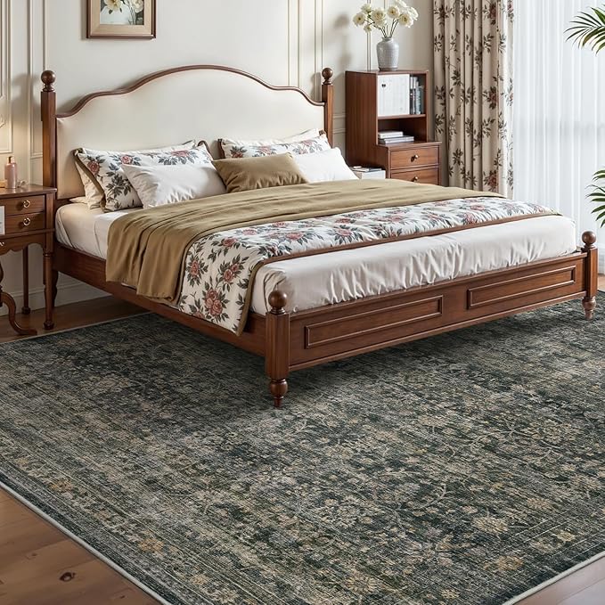 MontVoo-Vintage Area Rug 3x5 Green Rugs for Living Room-Soft Distressed Printed Rugs for Bedroom-Non Slip Carpet-Machine Washable Rug for Dining Room Living Room Bedside Office