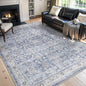 MontVoo-Vintage Area Rug 5X7 Blue Rugs for Living Room-Soft Distressed Printed Rugs for Bedroom-Non Slip Carpet-Machine Washable Rug for Dining Room Living Room Bedside Office