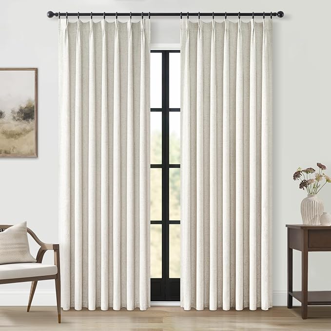 Topfinel 86 Inch Long Black Out Custom Drapery Panels, Double Pinch Pleated Window Coverings, Kids Summber Boho Farmhouse Heat Blocking Sound Block Back Tab Curtains for Patio Sunroom Bay Window
