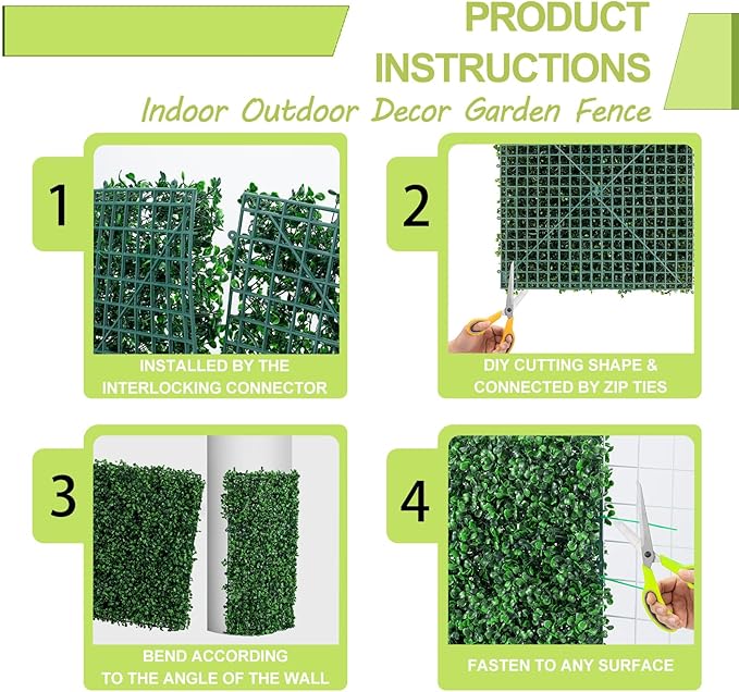 AOKIE 10"X10" Artificial Grass Wall, 12Pcs Boxwood Hedge Wall Panels UV-Anti Grass Backdrop Wall Decor, Greenery Privacy Hedge Screen for Indoor Outdoor Patio Balcony, Party Garden Fence (8.4 sq ft)