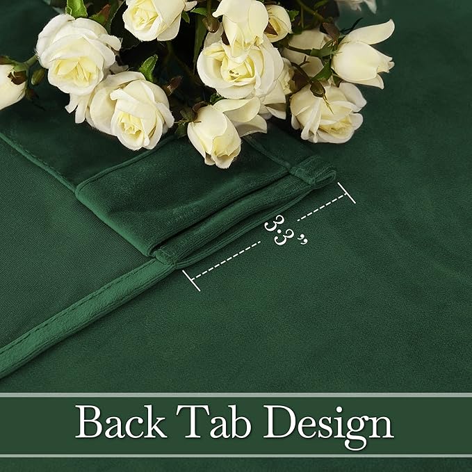 RYB HOME Dark Green Velvet Curtains 102 inches, Back Tab Soft Fabric Room Darkening Thermal Insulated Luxurious Home Decor Curtains for Living Room Bedroom, W 52" x L 102", 2 Panels Set