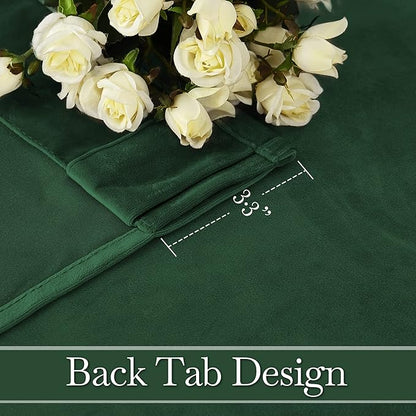 RYB HOME Dark Green Velvet Curtains 102 inches, Back Tab Soft Fabric Room Darkening Thermal Insulated Luxurious Home Decor Curtains for Living Room Bedroom, W 52" x L 102", 2 Panels Set