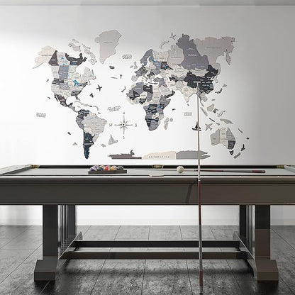 Handmade 3D Wood World Map Wall Art Large Wall Decor Track Your World Travels - Special for Home, Kitchen and Office (Large, Nordik)