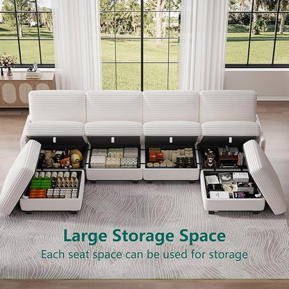 Modular Sectional Sofa with Adjustable Backrest, Large Convertible L/U-Shaped Sleeper Couch for Living Room, Cloud Sofa Bed Modern Reversible Design, White