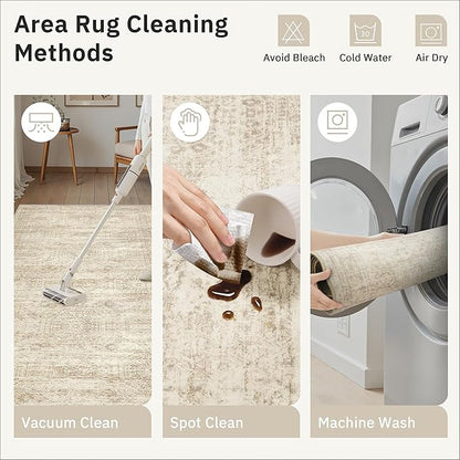 Runner Rug 2'6" x 14' Washable Non-Slip Runner Rugs for Kitchen Bathroom Laundry Room Vintage Ultra Thin Runners for Hallway Entryway Beige