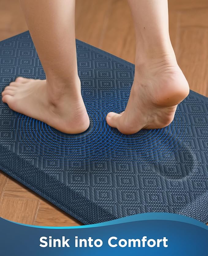 Ophanie Kitchen Mats for Floor, 3/4 inch Thick, 17x24 Anti Fatigue Cushioned Mat, Kitchen Rugs, Waterproof, Comfort Ergonomic Standing Mat for Office, Home, Sink, Blue Non-Slip Ridged Bottom