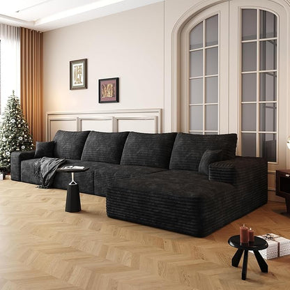 136" Sectional Couches for Living Room Modern Modular Sofa with L-Shape Couchs Upholstered Boneless Couch Deep Seat Sectional Couch with Chaise (Black, Right Facing Chaise+3Seaters)