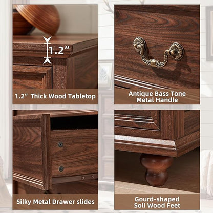 Farmhouse 5 Drawer Dresser Set of 2 for Bedroom, 45" Tall Rustic Chests of Drawers w/ 4 Solid Wood Feet, Mid Century Vintage Wooden Closet Storage Dressers Organizer for Living Room, Brown