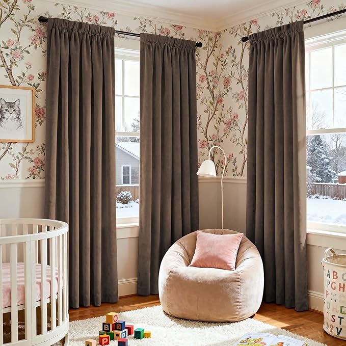 Lazzzy Velvet Blackout Curtains Thermal Insulated Room Window Drapes Super Soft Luxury Curtains for Living Room Bedroom Rod Pocket 2 Panels, Truffle, 52" W x 84" L