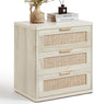 LEYAOYAO Boho Night Stands Set 2 with Storage, 23" Rattan Nightstand with 3 Drawers, Grey White Bed Side Table, Bedside End Tables for Bedroom, Living Room, Hallway
