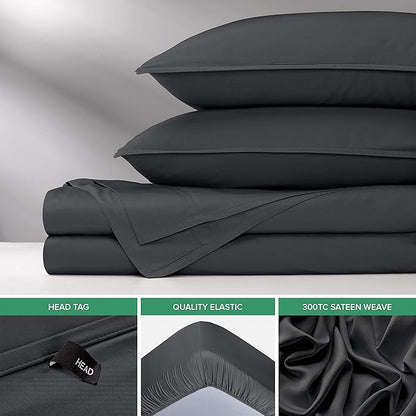 Pure Bamboo Twin XL Sheets, Genuine 100% Organic Viscose Derived from Bamboo Bed Sheet Set, Luxuriously Soft & Cooling, Double Stitching, 2 Year Quality Promise (Twin XL, Charcoal)
